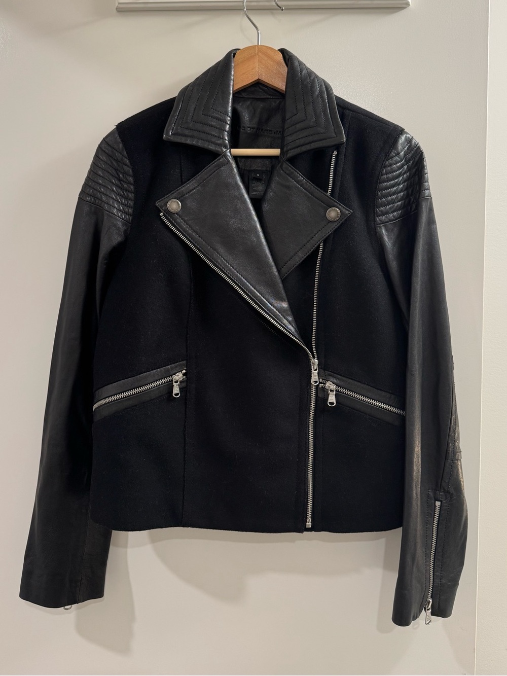 Marc Jacobs 100% Lambskin Leather Moto Jacket Black Women’s Size S